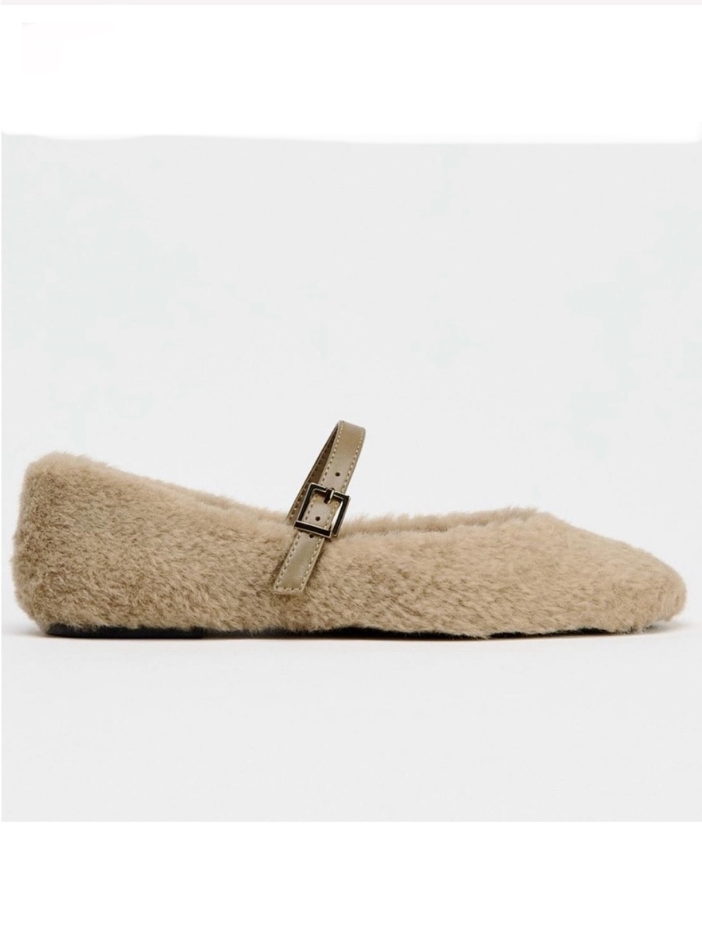 ZARA Tan Faux Fur Maryjane Flats NWT